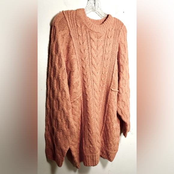 Free People Peach Cable Knit Mini Sweater Dress NWT Oversized Size Small - Picture 6 of 10